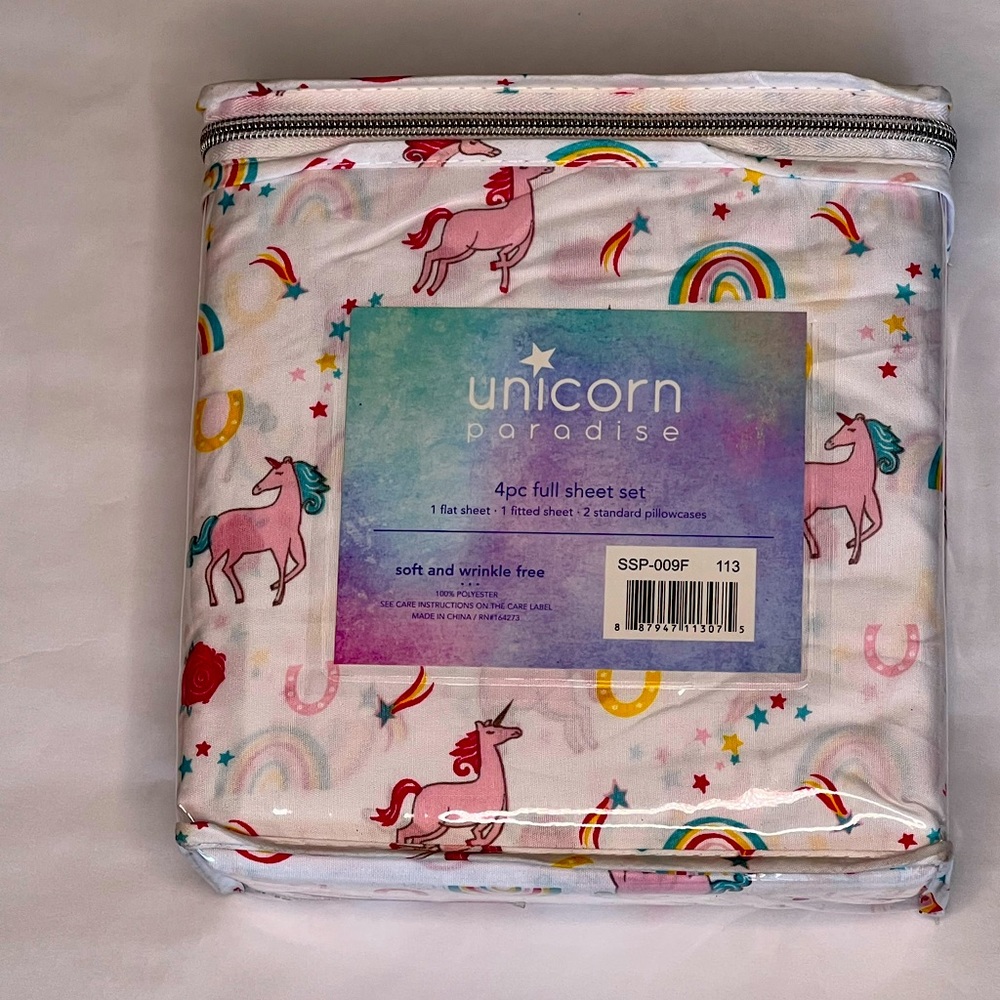 Unicorn 4 pc full sheet set.